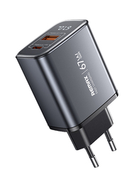 Мережевий зарядний пристрій REMAX U2-AC67W 67W GaN, USB Type-C + USB-A, цифровий дисплей